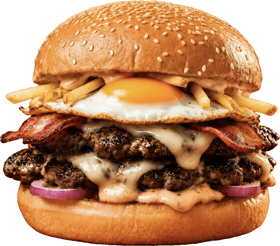 Rivero's Street double smash burger with egg, bacon and fries